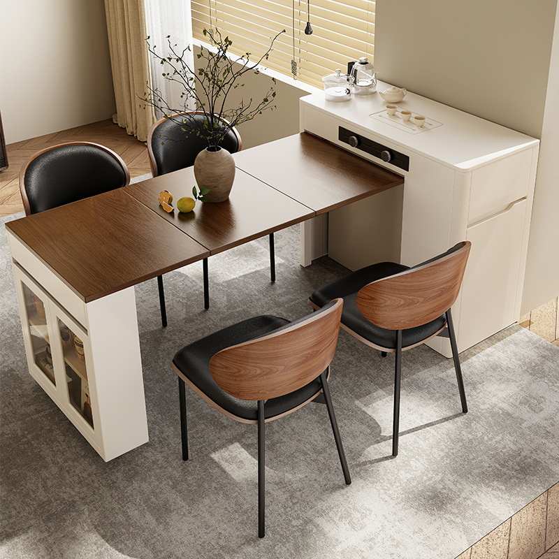 政府补贴折叠伸缩实木窄岛台餐桌一体意式家用小户型多功能餐桌柜
