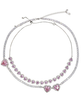 物种高定甜美粉色爱心满锆石项链