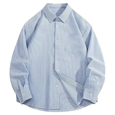 蓝白条纹长袖衬衫男款春秋季