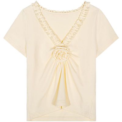 落落狷介短袖V领T恤女