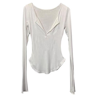 显胸低V领短袖薄上衣紧身T恤女