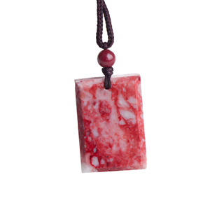 鸡血朱砂石平安无事牌天然原矿吊坠项链血砂挂坠随身礼物护身符
