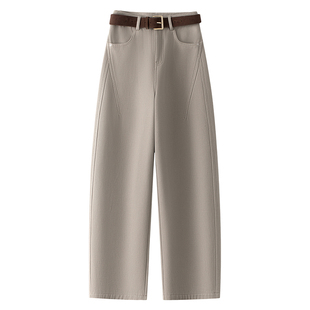 奶茶色加绒加厚弯刀牛仔裤女2025新款冬季保暖百搭显瘦宽松直筒裤