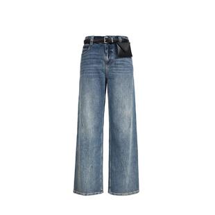 绫致Vero Moda牛仔裤秋冬新款含棉腰带小包水洗阔腿裤