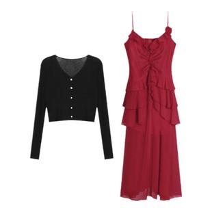 安妮不火 chao显白开叉不规则连衣裙女2024夏新款微胖大码吊带裙