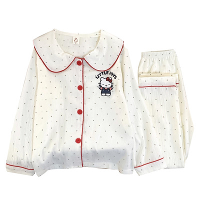 儿童睡衣女童长袖春秋季卡通可爱KT猫2025新款小女孩中大童家居服