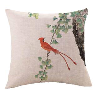 新中式抱枕靠垫古典中国风沙发客厅茶室书房高档靠背亚麻花鸟枕头