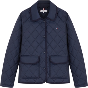 【菱格绗缝】Tommy秋冬女装气质通勤复古轻薄翻领棉服夹克外套