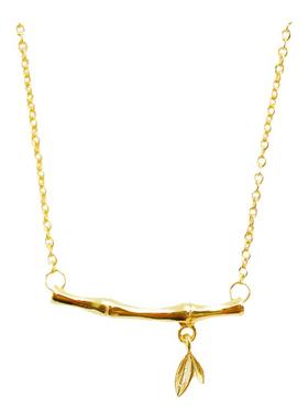 19716竹节项链 女22K金长青竹锁骨链纯银笑脸吊坠高级感镀黄金色