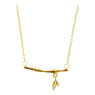 19716竹节项链 女22K金长青竹锁骨链纯银笑脸吊坠高级感镀黄金色