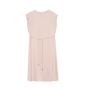 vilan/慧兰粉色法式缎面连衣裙女2025夏季新款圆领无袖中长款裙子