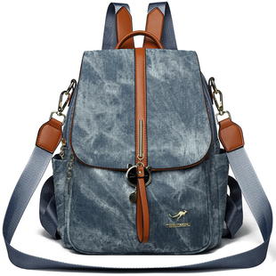 袋鼠正品真皮双肩包女2026新款时尚旅行旅游轻便双肩背包女士牛皮