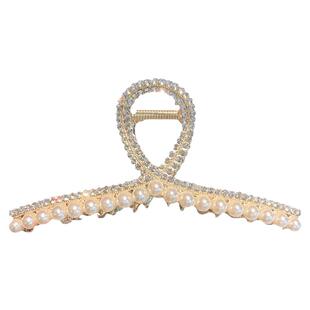 女士水钻交叉大号pom噗噗pom发夹2022新款高端后脑勺扁头神器金色