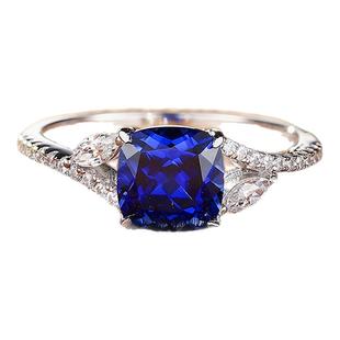 【SOOMI瑰丽】蓝宝石戒指2ct培育皇家蓝公主方彩宝女戒925银镀18k