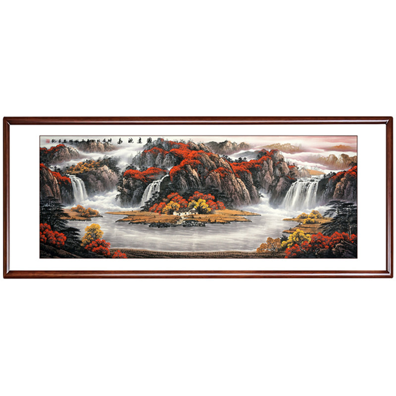 八方聚财纯手绘鸿运当头山水画
