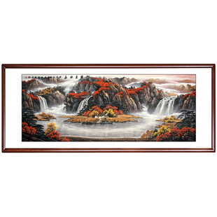 八方聚财山水画源远流长聚宝盆国画办公室字画手绘鸿运当头客厅画