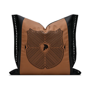 现代简约ins风抱枕高级黑橙色几何拼接抱枕轻奢高端酒店沙发靠枕