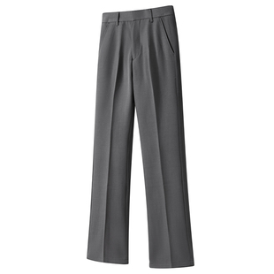 男笙 25秋冬季高腰直筒微喇西裤韩版休闲宽松显高微喇灰色西装裤