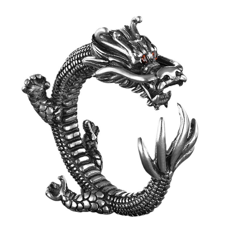 痞帅高级感生肖龙可调节纯银戒指