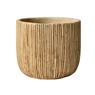 仿竹子编织水泥花盆竖纹木质圆形条纹竹编室内绿植盆栽装饰套盆