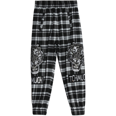 双侧老虎头烫钻潮童黑白条长裤