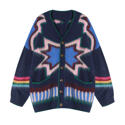 重工毛衣复古日系慵懒撞色彩虹