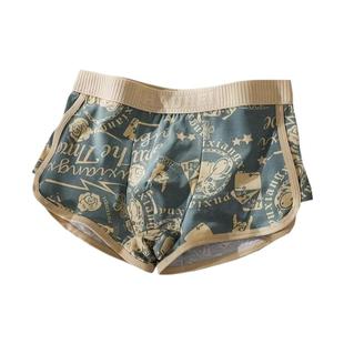 男士内裤纯棉个性印花潮流复古高密平角裤舒适短裤衩囊袋高弹中腰