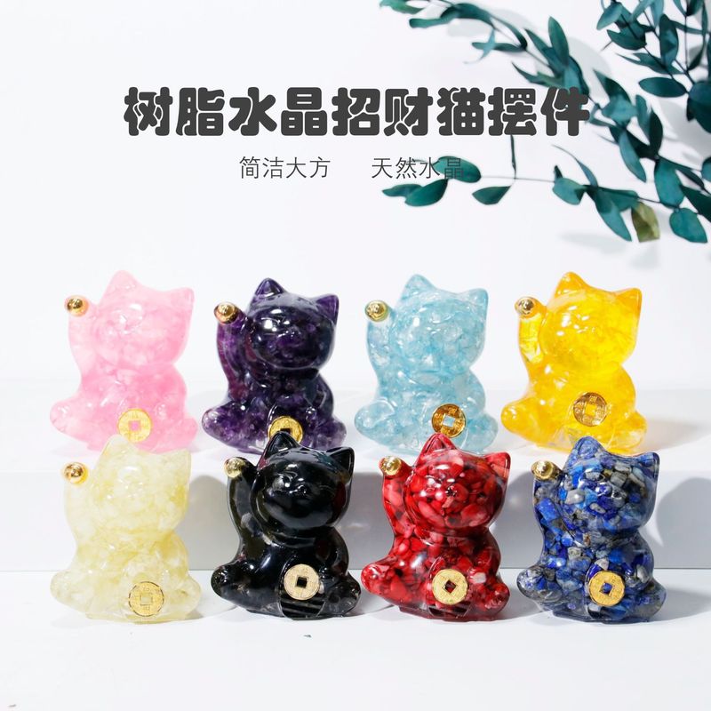 水晶猫咪桌面摆件居家装饰滴胶猫咪工艺品小巧精美猫咪摆件批发
