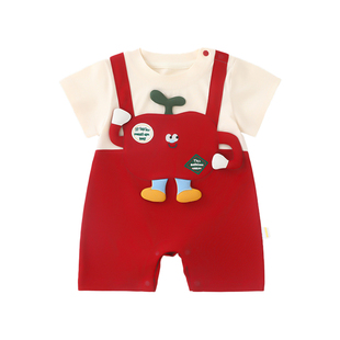 百天宝宝衣服夏薄款婴儿连体衣25新款满月周岁小月龄假两件爬爬服