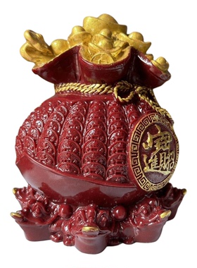 朱砂描金福袋客厅聚宝盆摆件