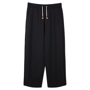 JUST SHINE/时晒黑色抽绳阔腿卫裤7A抗菌皮垂感慵懒宽松休闲长裤