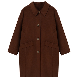 布景毛呢外套女冬季新品简约polo领中长款含羊毛大衣1206