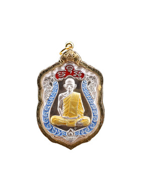 泰国正品龙婆瑞2557年大富翁天蓝理事舍玛自身纯银金壳萨马空
