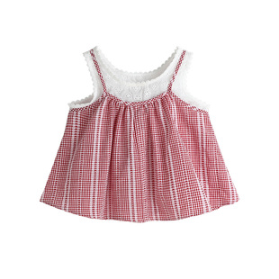 布丁哈鲁童装夏装女童休闲吊带2026新款夏季儿童无袖格子背心上衣