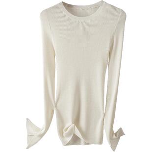 BXV白色羊毛针织衫女2026春季新款薄款打底毛衣休闲圆领套头小衫
