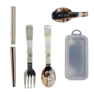 304不锈钢可折叠筷子勺子叉子套装学生泡面碗户外旅行 便携式餐具