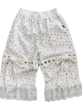 FOURFORTY GOOD GIRL'S PANTS 韩妹妹 蝴蝶结铆钉蕾丝碎花8分裤