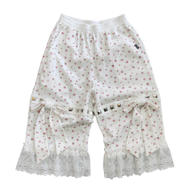 FOURFORTY GOOD GIRL'S PANTS 韩妹妹 蝴蝶结铆钉蕾丝碎花8分裤