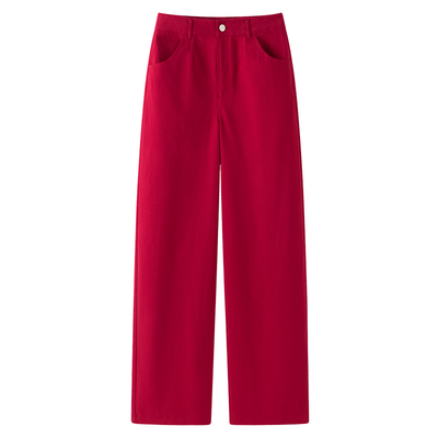 VIKTORIACHAN25/26秋冬成衣系列新品 一粒扣休闲棉质阔腿牛仔长裤