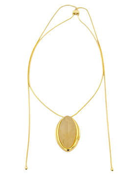 JILIFANG天然茶晶石长款金色项链