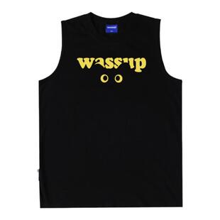 WASSUP潮牌猫眼字母纯棉上衣无袖背心男女同款夏季2024重磅t恤衫