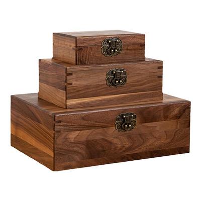 中鲁皓强带锁实木杂物复古收纳盒