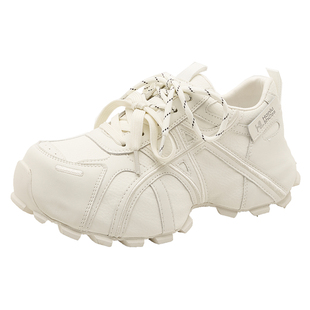 欧洲站双鞋带老爹鞋女2025新款秋冬加绒厚底内增高运动休闲小白鞋