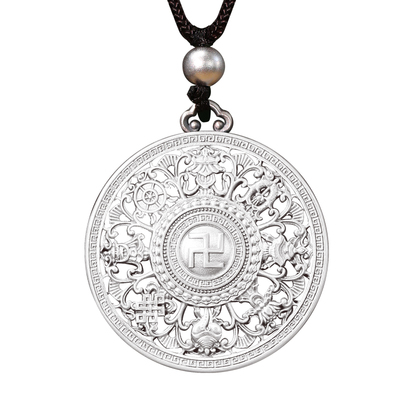 足银999万福吉祥八宝罗盘平安吊坠纯银男女福转运项链毛衣卫衣链