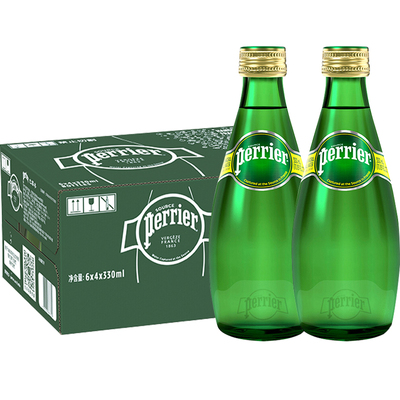 进口法国Perrier巴黎水天然矿泉水原味气泡水330ml24瓶整箱苏打水