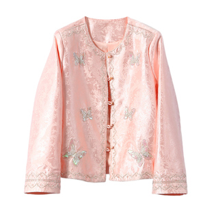 淘么淘 【庄生晓梦】人棉+羊毛钉珠蝴蝶暗纹提花新中式外套女春