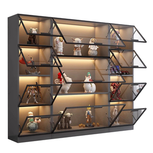 手办柜定制实木书柜带玻璃门防尘书架子轻奢乐高模型客厅展示柜子