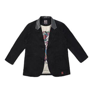 WOOKONG 悟空太阴星君印花刺绣灯芯绒拼接休闲西装男士潮流外套潮