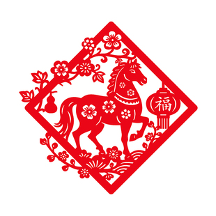 窗花2026新款马年玻璃贴背景墙装饰大号乔迁布置剪纸新年福字门贴