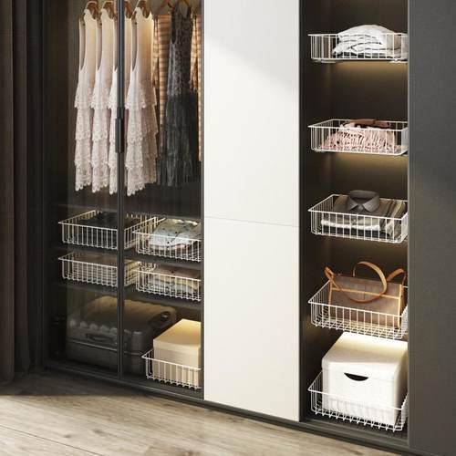 衣柜拉篮DIY衣橱改造自制抽拉滑轨收纳网篮抽屉置物架免打孔